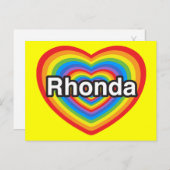 Ik hou van Rhonda. Ik hou van je Rhonda. Hart Briefkaart (Voorkant / Achterkant)