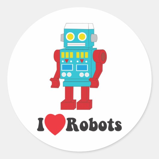 Ik hou van robots! ronde sticker (Voorkant)