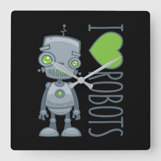 Ik hou van robots vierkante klok (Voorkant)