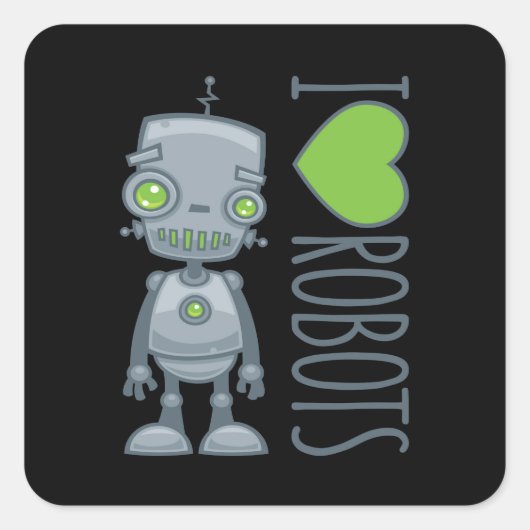 Ik hou van robots vierkante sticker (Voorkant)