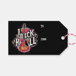 Ik hou van rock n roll elektrische gitaar schilder cadeaulabel