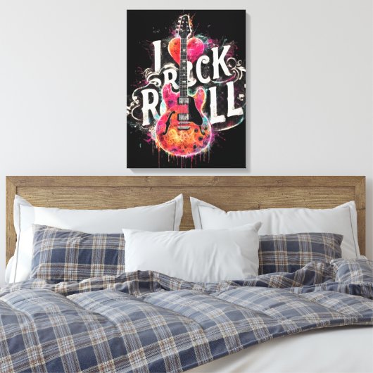 Ik hou van rock n roll elektrische gitaar schilder canvas afdruk (Insitu (Slaapkamer))