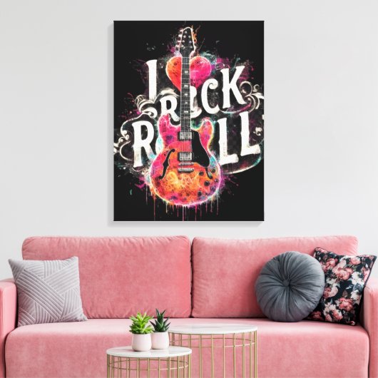 Ik hou van rock n roll elektrische gitaar schilder canvas afdruk (Insitu (Woonkamer))