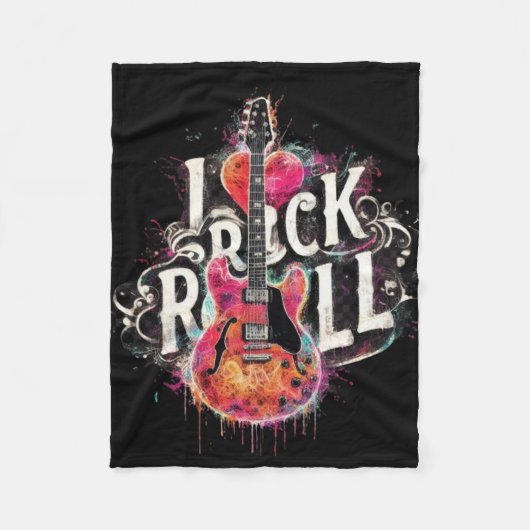 Ik hou van rock n roll elektrische gitaar schilder fleece deken (Voorkant)