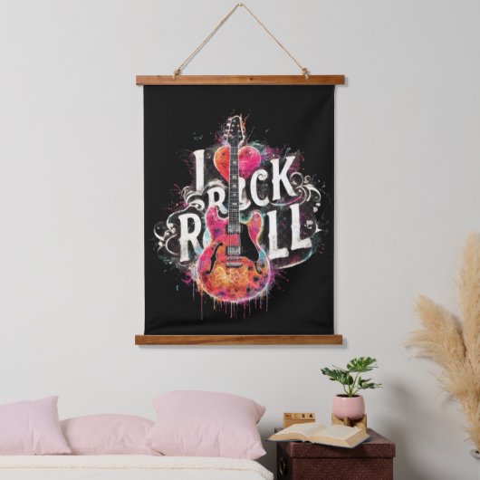 Ik hou van rock n roll elektrische gitaar schilder hangend wandkleed (Slaapkamer)
