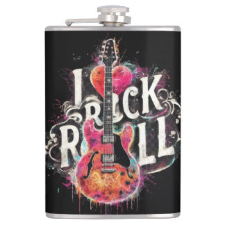 Ik hou van rock n roll elektrische gitaar schilder heupfles