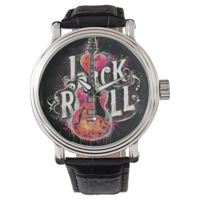 Ik hou van rock n roll elektrische gitaar schilder horloge (Voorkant)