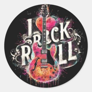Ik hou van rock n roll elektrische gitaar schilder ronde sticker