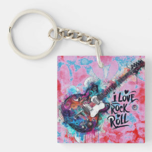 Ik hou van rock n roll elektrische gitaar schilder sleutelhanger