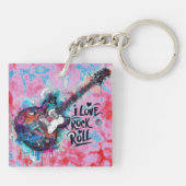Ik hou van rock n roll elektrische gitaar schilder sleutelhanger (Achterkant)