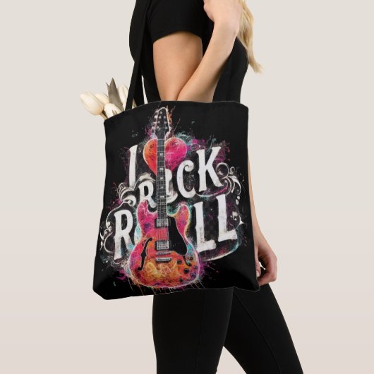 Ik hou van rock n roll elektrische gitaar schilder tote bag (Dichtbij)
