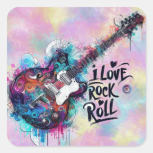 Ik hou van rock n roll elektrische gitaarmuziek Ar Vierkante Sticker