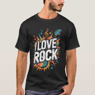 Ik hou van Rockmuziek Gitaar Noten Explosie T-shirt