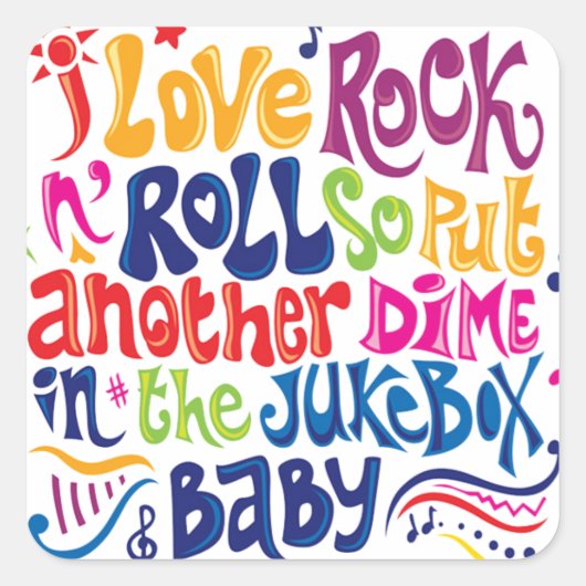 Ik hou van rock'n roll vierkante sticker (Voorkant)
