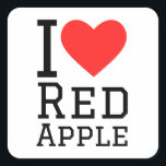 Ik hou van rode appel vierkante sticker<br><div class="desc">Ik hou van rode appel,  voor liefhebbers van eten</div>