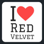 Ik hou van rode fluwelen vierkante sticker<br><div class="desc">Ik hou van rode fluwelen,  voor koekjesliefhebbers</div>
