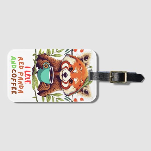 Ik Hou Van Rode Panda En Koffie Bagagelabel (Voorkant (horizontaal))
