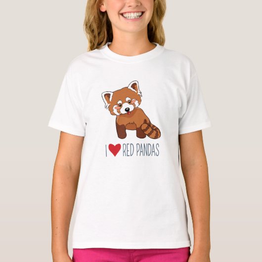 Ik hou van Rode Pandas - Cute Cartoon Red Panda T-shirt (Voorkant)