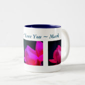 Ik hou van rode roze gepersonaliseerd tweekleurige koffiemok (Voorkant rechts)