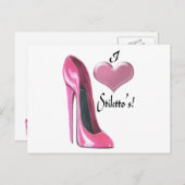 Ik hou van Roze hiel Stiletto-schoenkunst Briefkaart (Voorkant / Achterkant)