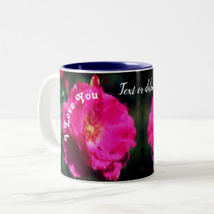 Ik hou van roze roze roze kunst gepersonaliseerd tweekleurige koffiemok