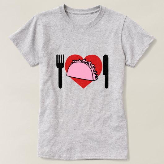 Ik hou van roze tacos Knife Fork Heart T-shirt (Design voorkant)