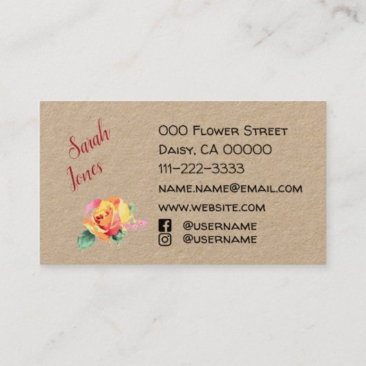 Ik hou van Rozen die op naam worden afgehandeld me Visitekaartje (Achterkant)