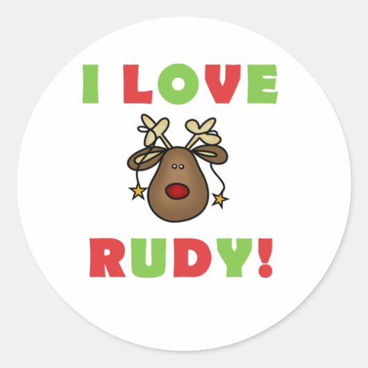 Ik hou van Rudy Reindeer Feestdagen Ronde Sticker (Voorkant)