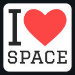 Ik hou van ruimte vierkante sticker<br><div class="desc">Ik hou van ruimte,  voor sterrenliefhebbers</div>