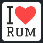 Ik hou van rum vierkante sticker<br><div class="desc">Ik hou van rum,  voor drink liefhebbers</div>