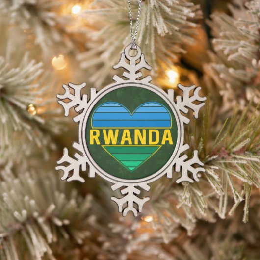 Ik hou van Rwanda, Rwandese hart Tin Sneeuwvlok Ornament (Boom)