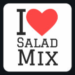 Ik hou van salademix vierkante sticker<br><div class="desc">Ik hou van salademix,  voor liefhebbers van eten</div>