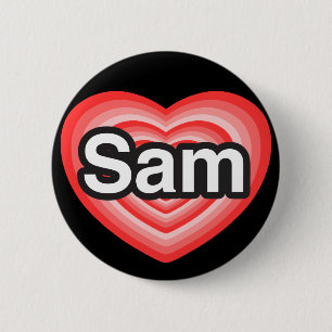 Ik hou van Sam. Ik hou van je Sam. Hart Ronde Button 5,7 Cm