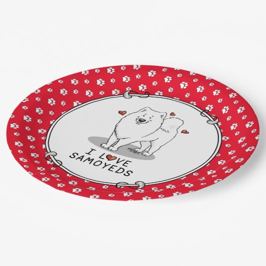 Ik hou van Samoyeds - hondenschattig hart Sammie g Papieren Bordje (Gekanteld)