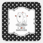 Ik hou van Samoyeds - hondenschattig hart Sammie Vierkante Sticker (Voorkant)
