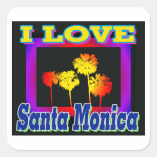 Ik hou van Santa Monica Palm Treins in de Doos. Vierkante Sticker