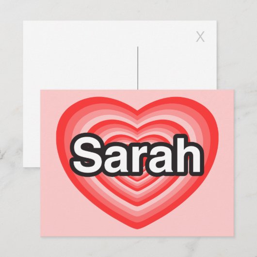 Ik hou van Sarah. Ik hou van je Sarah. Hart Briefkaart (Voorkant / Achterkant)