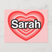 Ik hou van Sarah. Ik hou van je Sarah. Hart Briefkaart (Voorkant)