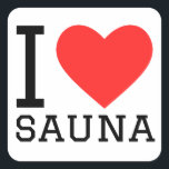 Ik hou van sauna vierkante sticker<br><div class="desc">Ik hou van sauna,  voor doucheliefhebbers</div>