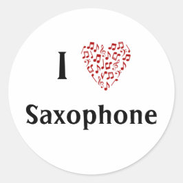 Ik hou van Saxofoon Rode Hart van Muzieknoten Ronde Sticker