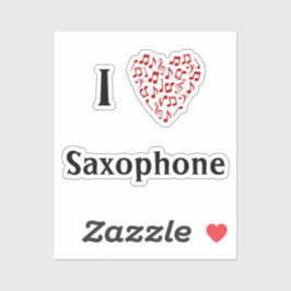 Ik hou van Saxofoon Rode Hart van Muzieknoten Viny Sticker