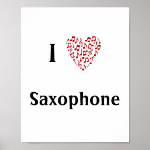 Ik hou van saxofoon rood hart van Muzieknoten Poster