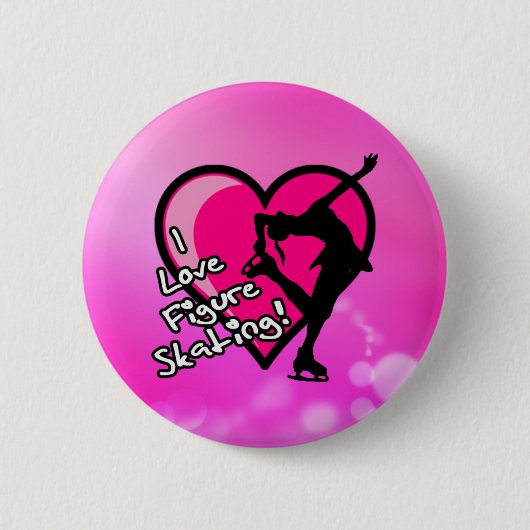 Ik hou van schaatsen, op roze. ronde button 5,7 cm (Voorkant)