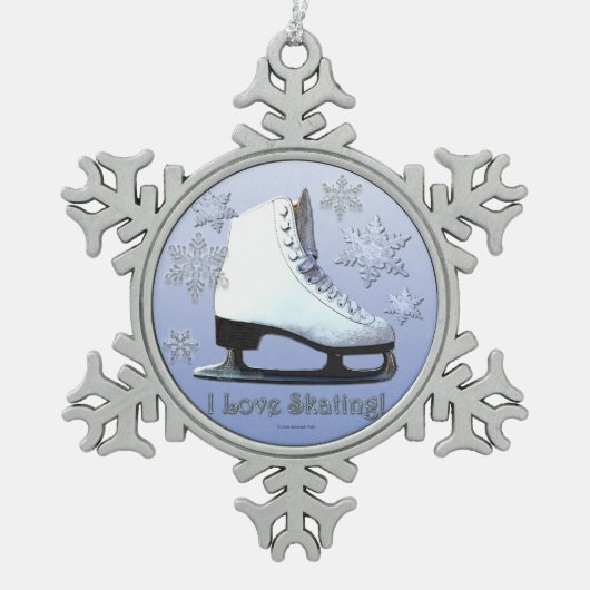 Ik hou van schaatsen! tin sneeuwvlok ornament (Voorkant)