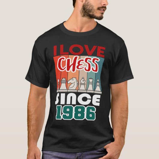 Ik hou van schaken sinds 1986 t-shirt (Voorkant)