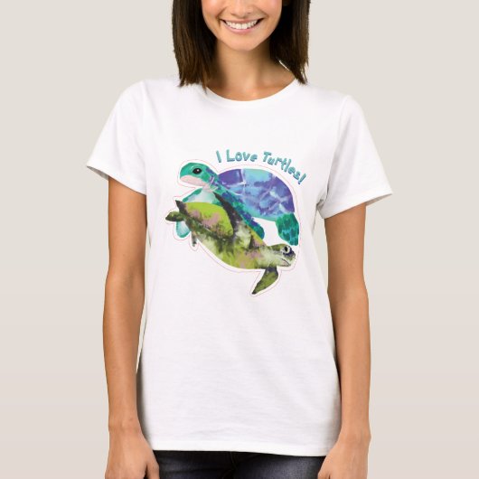 Ik hou van schildpadden met twee schildpadden t-shirt (Voorkant)