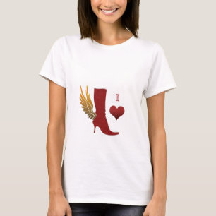 Ik hou van schoenen T Shirt engel, rode laars