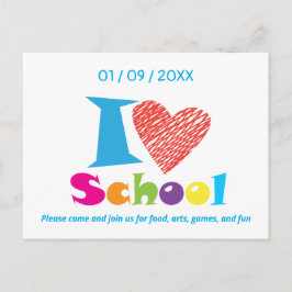 Ik hou van school. Terug naar school. Cartoon Afst Briefkaart