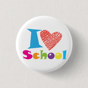 Ik hou van school. Terug naar school. Cartoon Afst Ronde Button 3,2 Cm