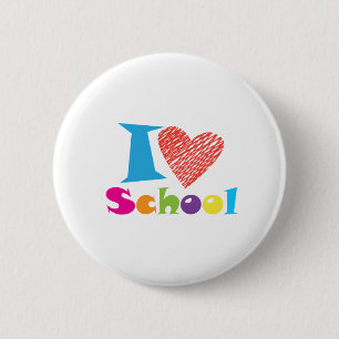 Ik hou van school. Terug naar school. Cartoon Afst Ronde Button 5,7 Cm